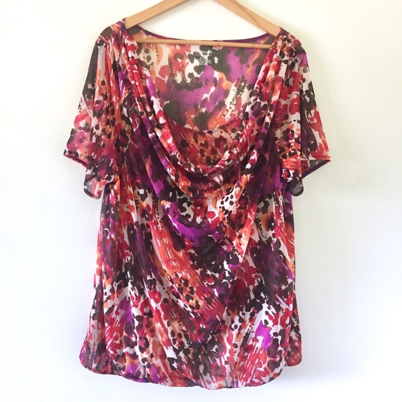 Lane Bryant Tops - Lane Bryant | Floral Leopard Print Cowl Neck Top